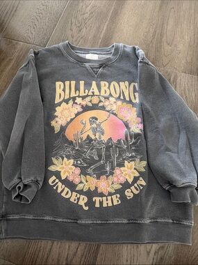 Billabong Charcoal Sweatshirt with Pink and Yellow Sunset Graphic